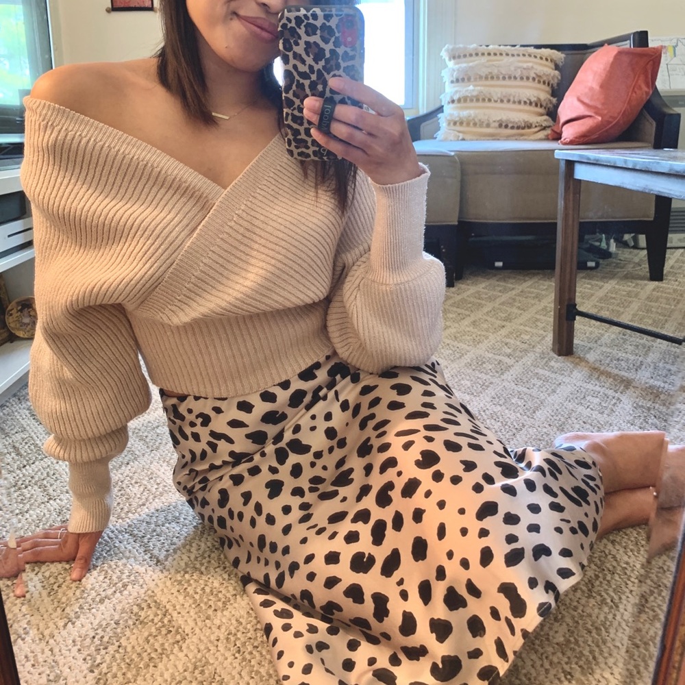 Satin Leopard Print Skirt